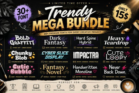 Trendy Mega Bundle: A Display Font That Delivers Visual Punch